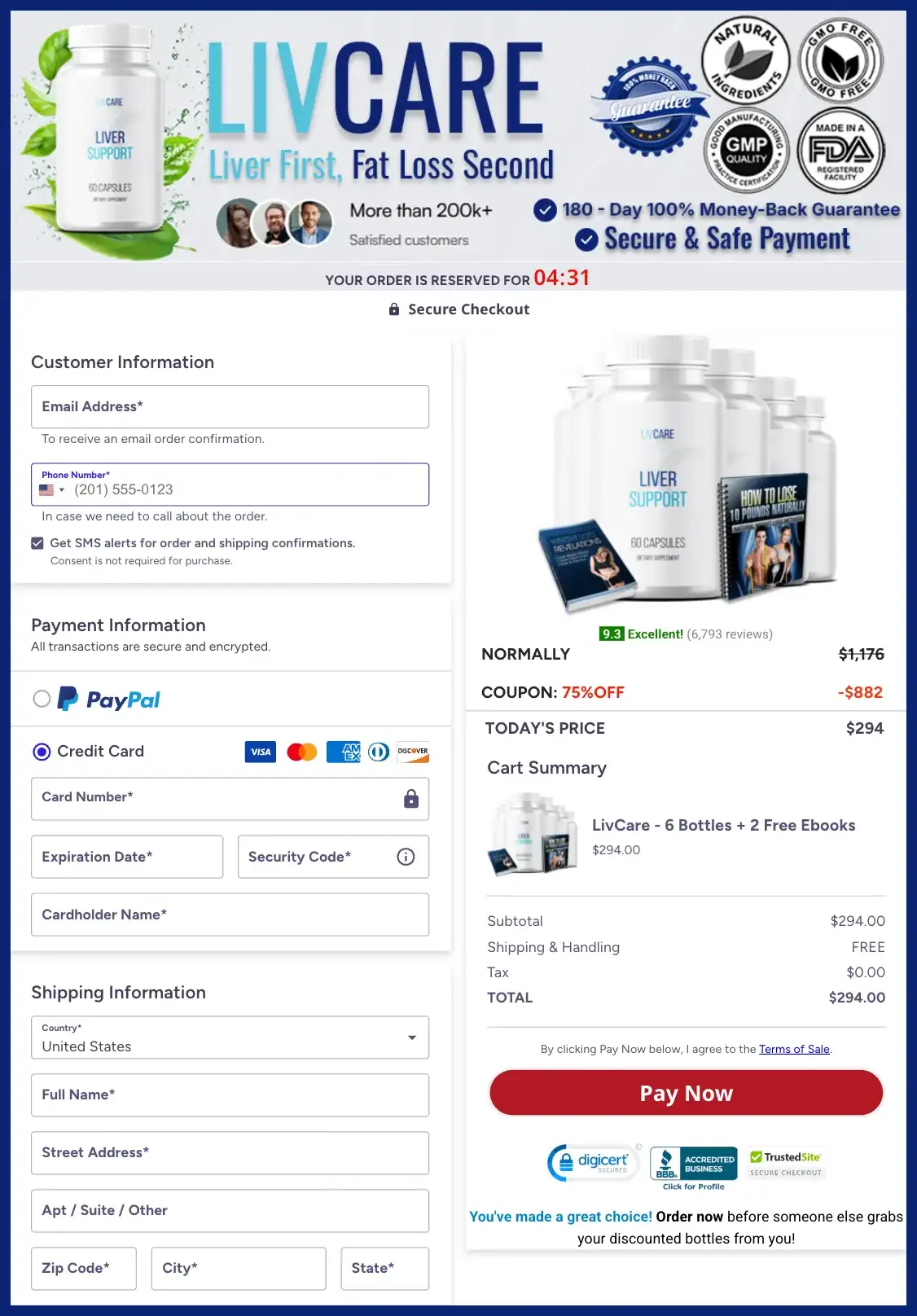 LivCare Official Website Secure Order Page